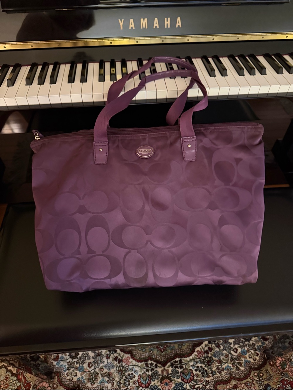 Coach Plum Signature Nylon Tote